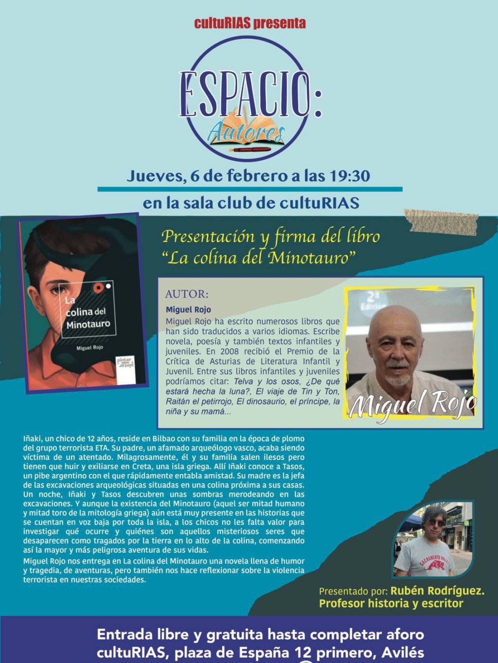 Presentación de «La colina del Minotauro» de Miguel Rojo en CultuRias – Avilés