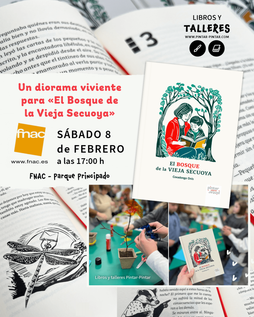 Libros y talleres Pintar-Pintar: Un diorama viviente para “El Bosque de la Vieja Secuoya” en la FNAC